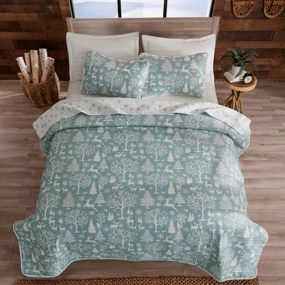 Enchanted Blue Forest Lodge Woods Quilt Set – Winter Solstice Collection – view 4
