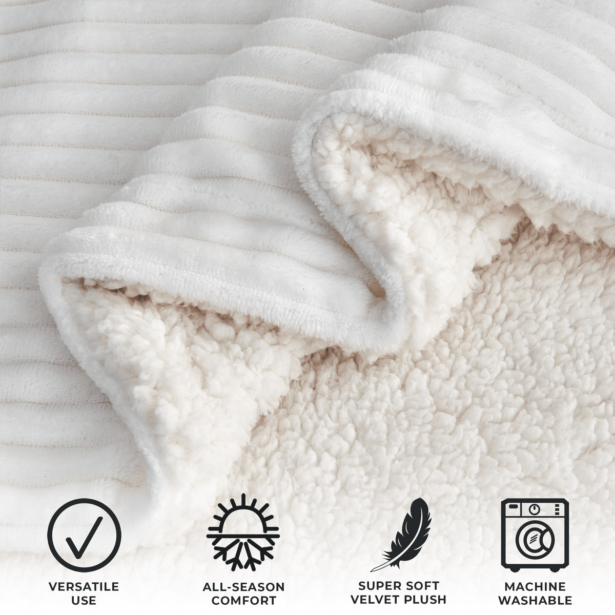 Corduroy Collection Ribbed Velvet Plush Sherpa Throw Blanket – view 3