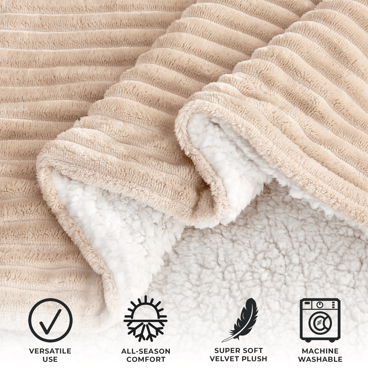 Corduroy Collection Ribbed Velvet Plush Sherpa Throw Blanket – view 9