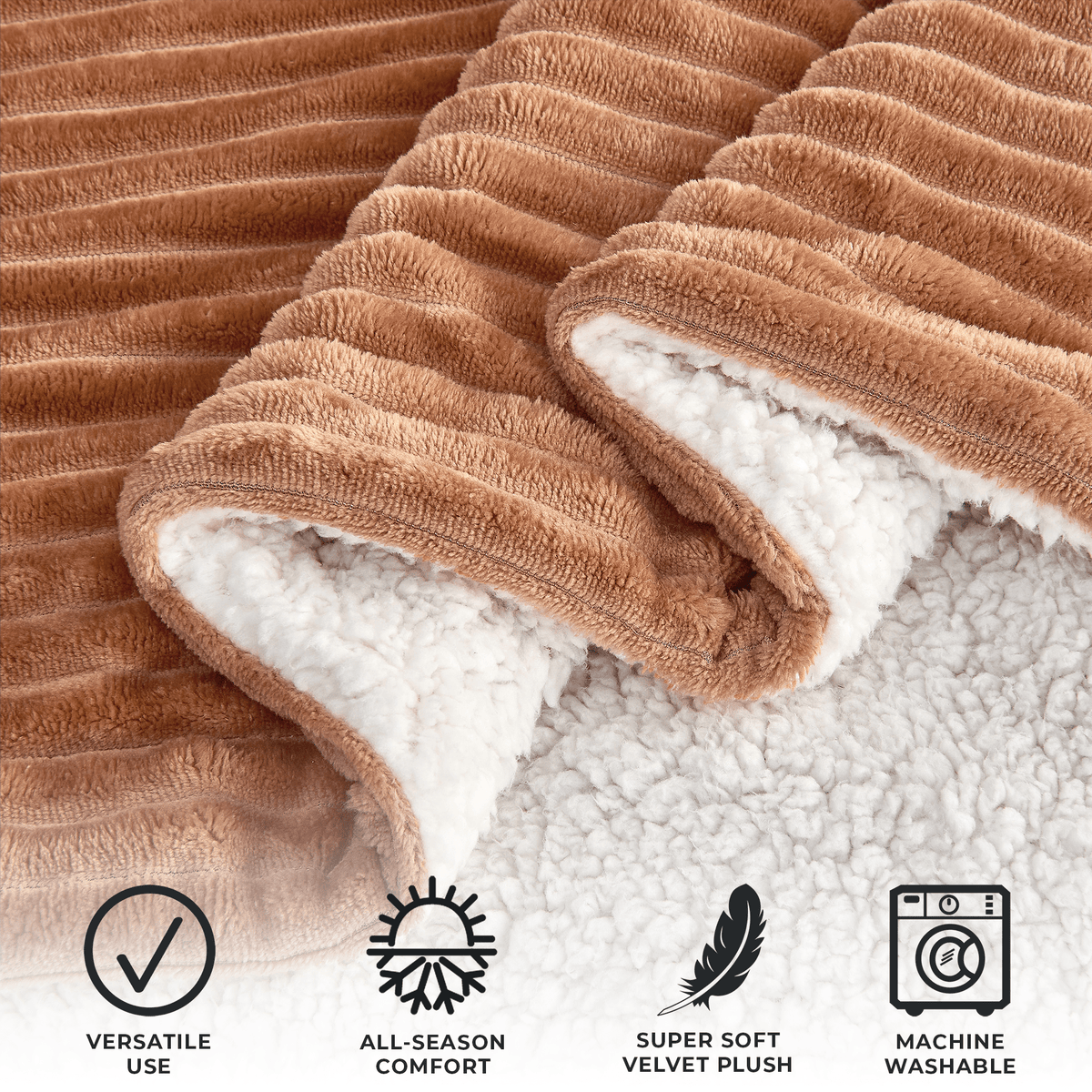 Corduroy Collection Ribbed Velvet Plush Sherpa Throw Blanket – view 13