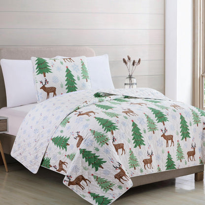 Holly Collection Deer, Trees and Snow Christmas Quilt Set – view 2