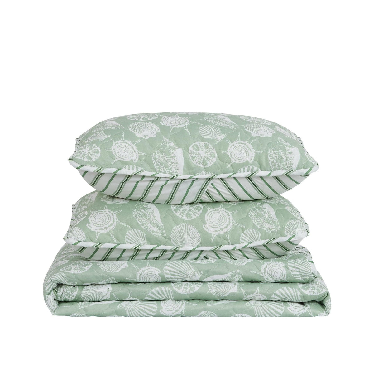 Emerald Bay Green Seashell Microfiber Quilt Set with Shams – view 4