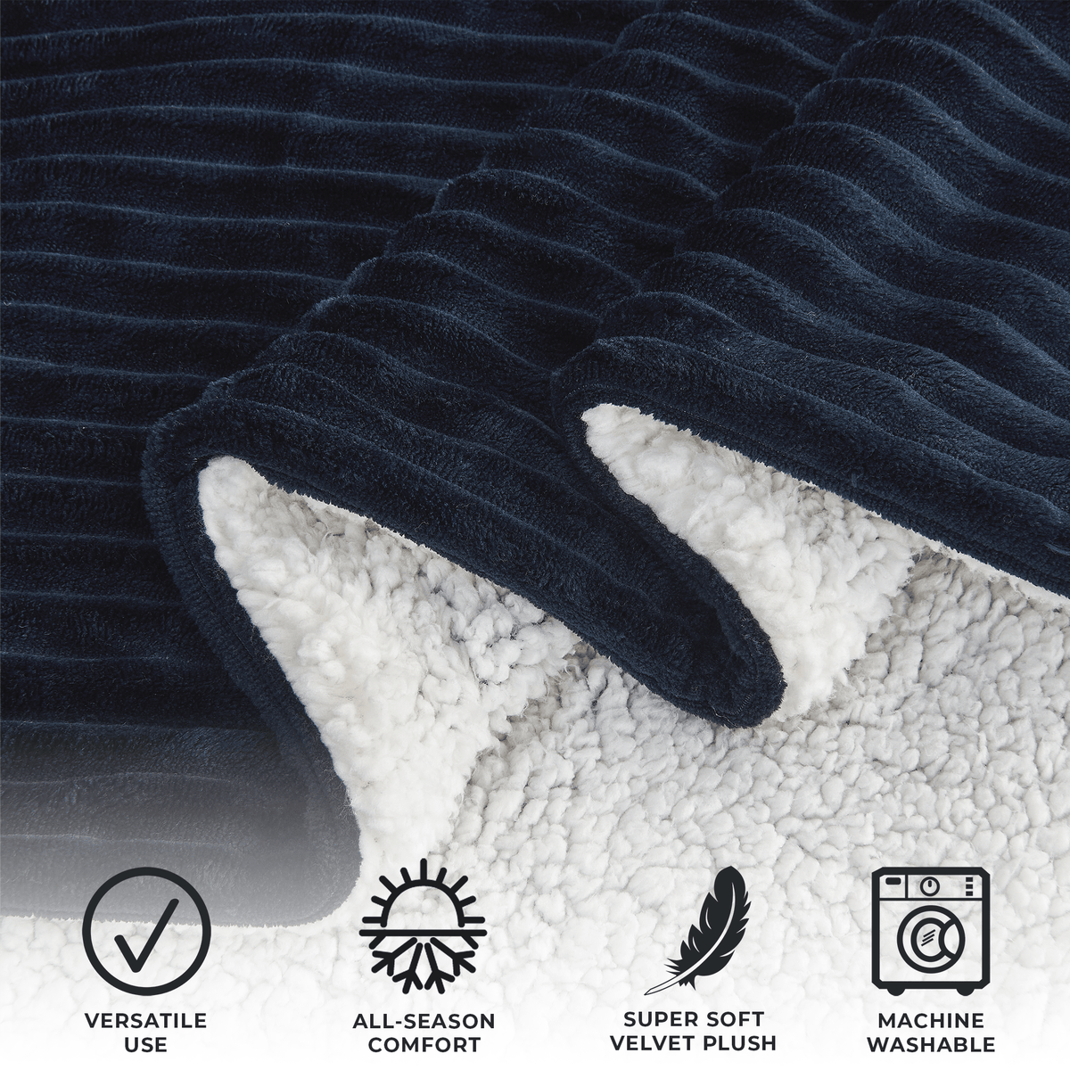 Corduroy Collection Ribbed Velvet Plush Sherpa Throw Blanket – view 26