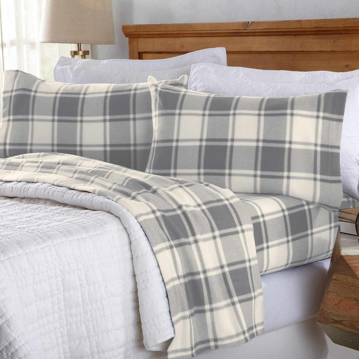 Plaid Printed Fleece Sheet Set – Dara Collection – view 2