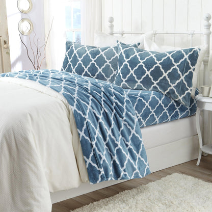 Printed Velvet Plush Sheet Set – Velvet Luxe Lattice Collection – view 11