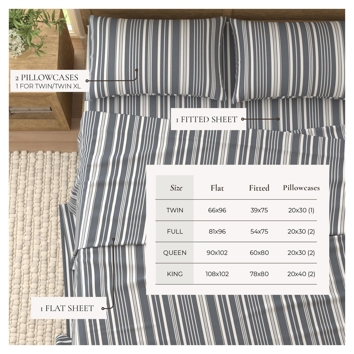 Brushed Microfiber Striped Sheet Set – Elouise Collection – view 67
