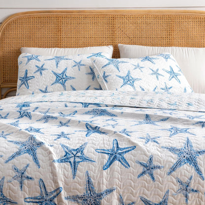 Blue Seashell Coastal Quilt Set - Trinidad Collection