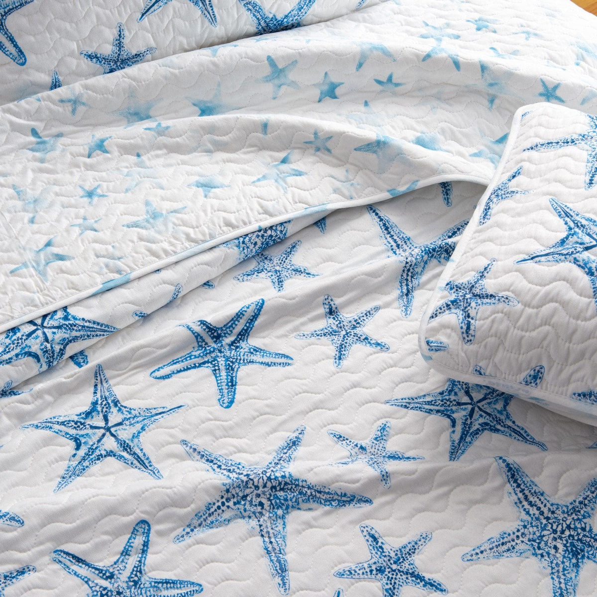 Blue Seashell Coastal Quilt Set with Shams – Trinidad Collection – view 2