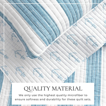 Casco Bay Blue and Taupe Coastal Farmhouse Quilt Set – view 2