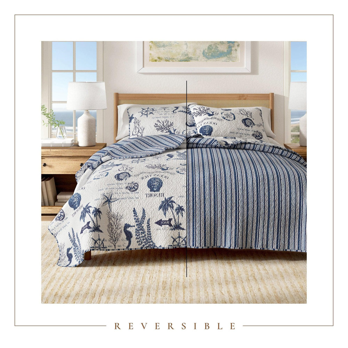 Catalina Navy and White Ocean-Inspired Coastal Quilt Set – view 4