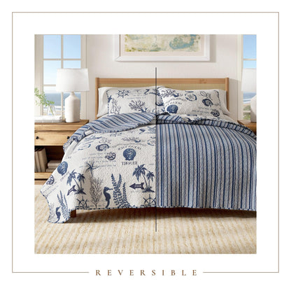Catalina Navy and White Ocean-Inspired Coastal Quilt Set – view 4