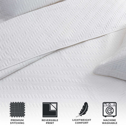 Solid Herringbone Stitched Quilt Set with Shams – Louise Collection – view 3