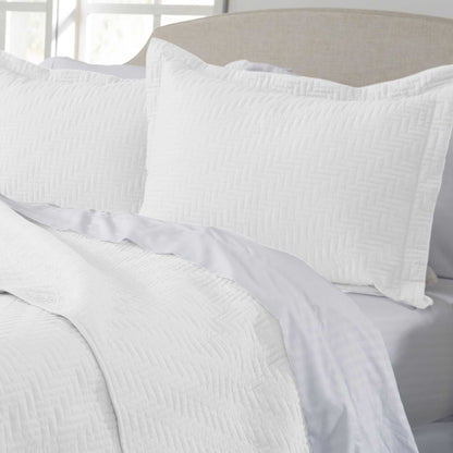 Solid Herringbone Stitched Quilt Set with Shams – Louise Collection – view 2