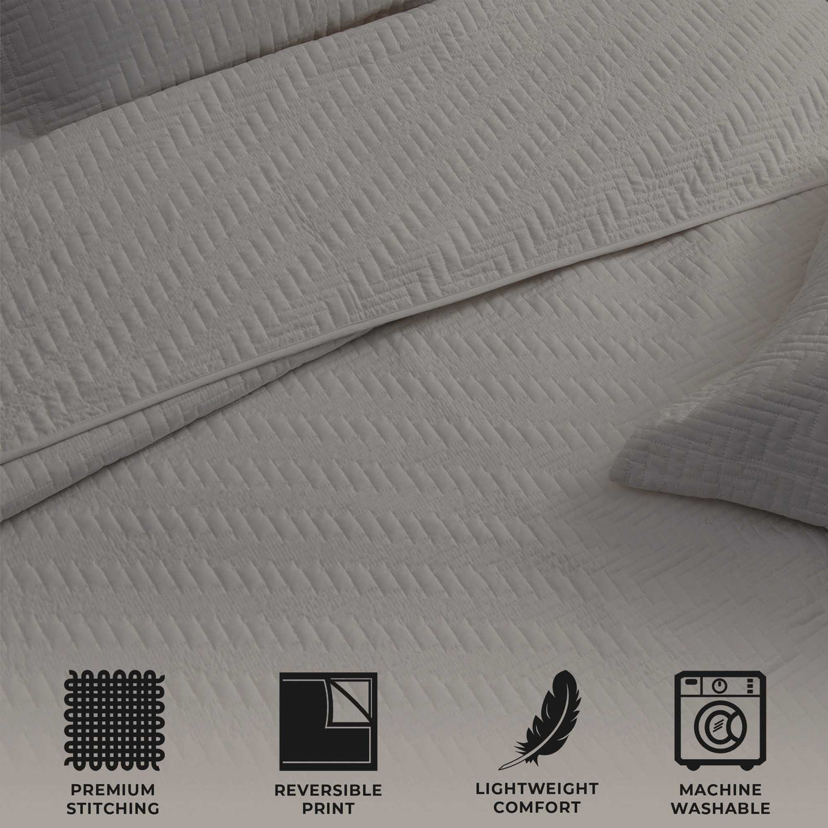 Solid Herringbone Stitched Quilt Set with Shams – Louise Collection – view 8