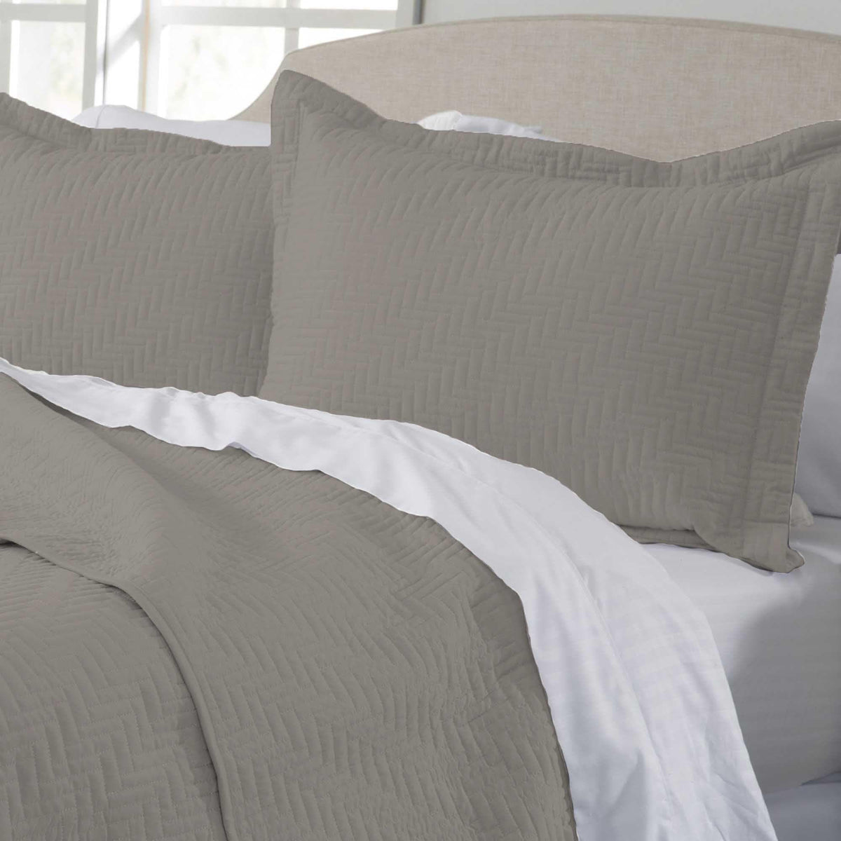 Solid Herringbone Stitched Quilt Set with Shams – Louise Collection – view 7