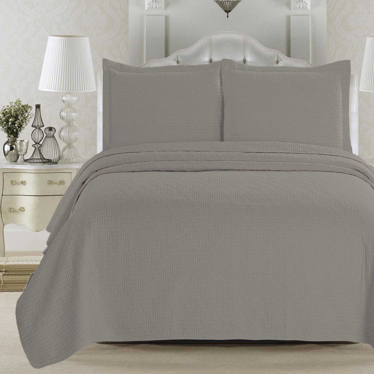 Solid Herringbone Stitched Quilt Set with Shams – Louise Collection – view 6