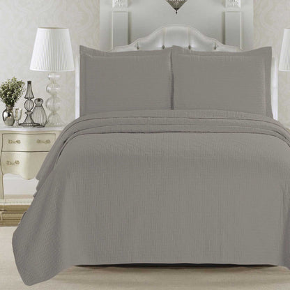 Solid Herringbone Stitched Quilt Set with Shams – Louise Collection – view 6
