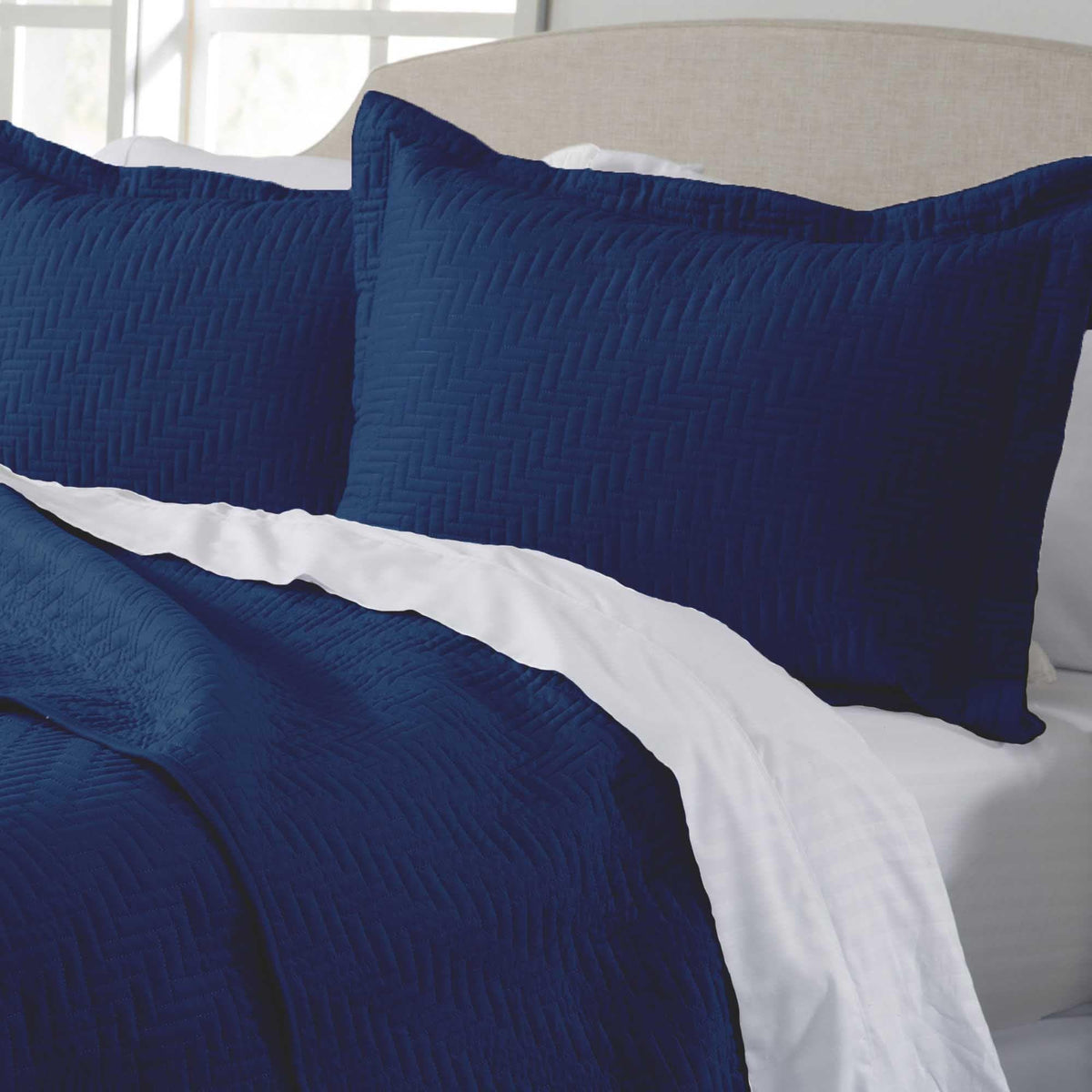 Solid Herringbone Stitched Quilt Set with Shams – Louise Collection – view 12