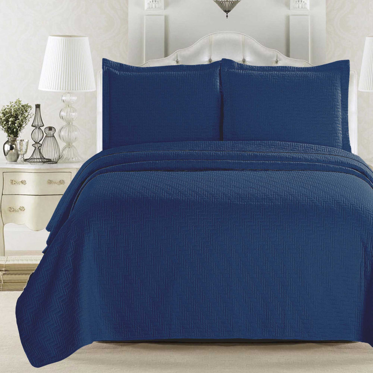 Solid Herringbone Stitched Quilt Set with Shams – Louise Collection – view 11