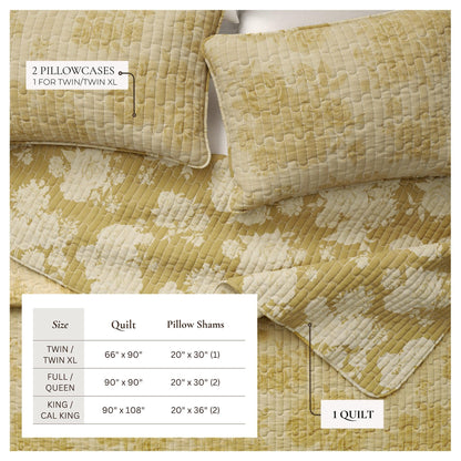 Vintage Floral Printed Cotton Quilt and Sham Set – Corin Collection – view 14