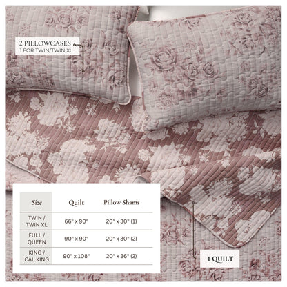 Vintage Floral Printed Cotton Quilt and Sham Set – Corin Collection – view 4