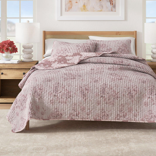Floral Printed Cotton Quilt Set - Vintage-Inspired Bedding