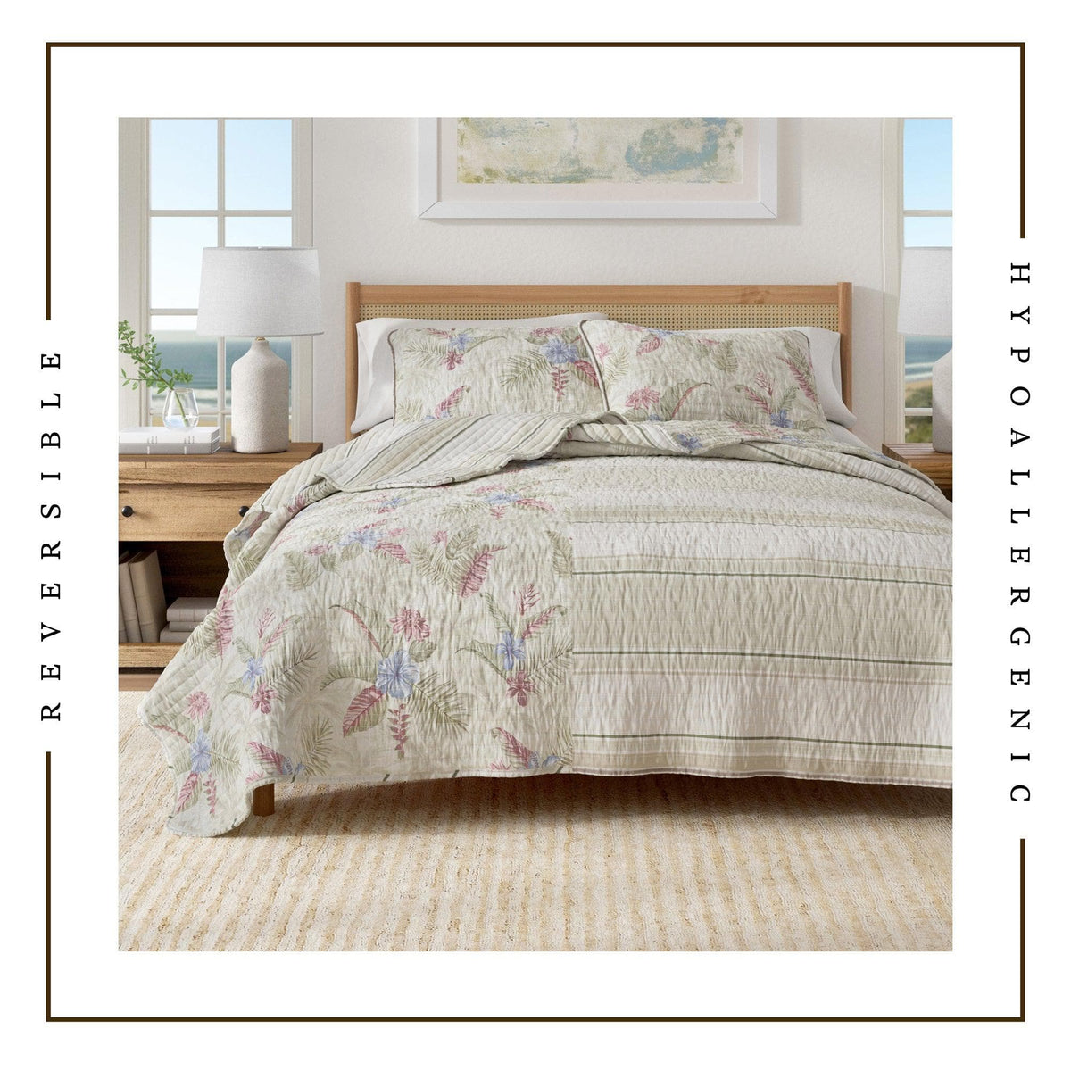Palm Leaf and Bloom Printed Cotton Quilt Set – Mendocino Collection – view 9