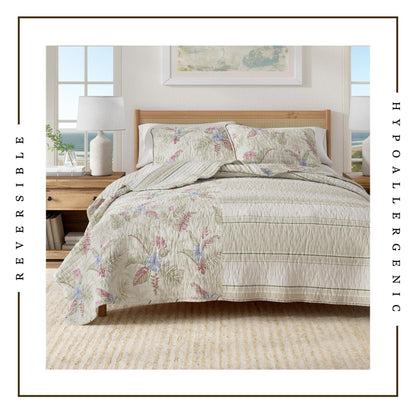 Palm Leaf and Bloom Printed Cotton Quilt Set – Mendocino Collection – view 9