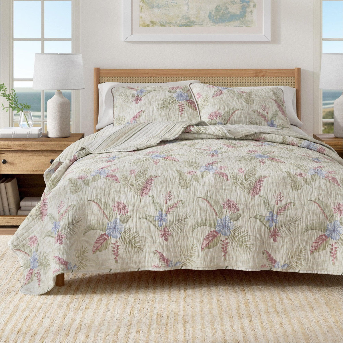 Palm Leaf and Bloom Printed Cotton Quilt Set – Mendocino Collection – view 7