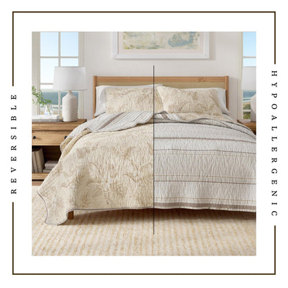 Palm Leaf and Bloom Printed Cotton Quilt Set – Mendocino Collection – view 3