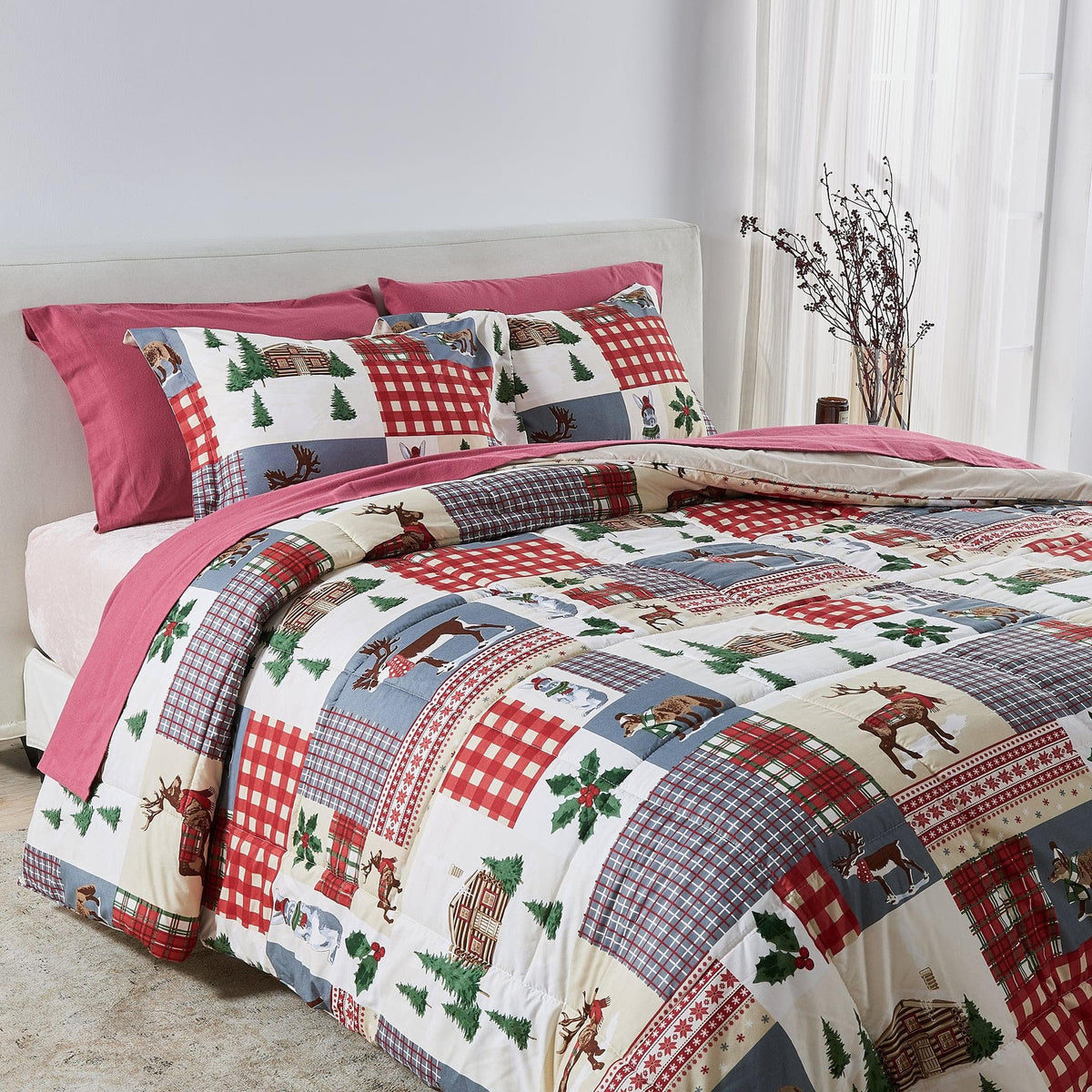 Reversible Holiday and Lodge Comforter and Sham Set – Odette Collection – view 18