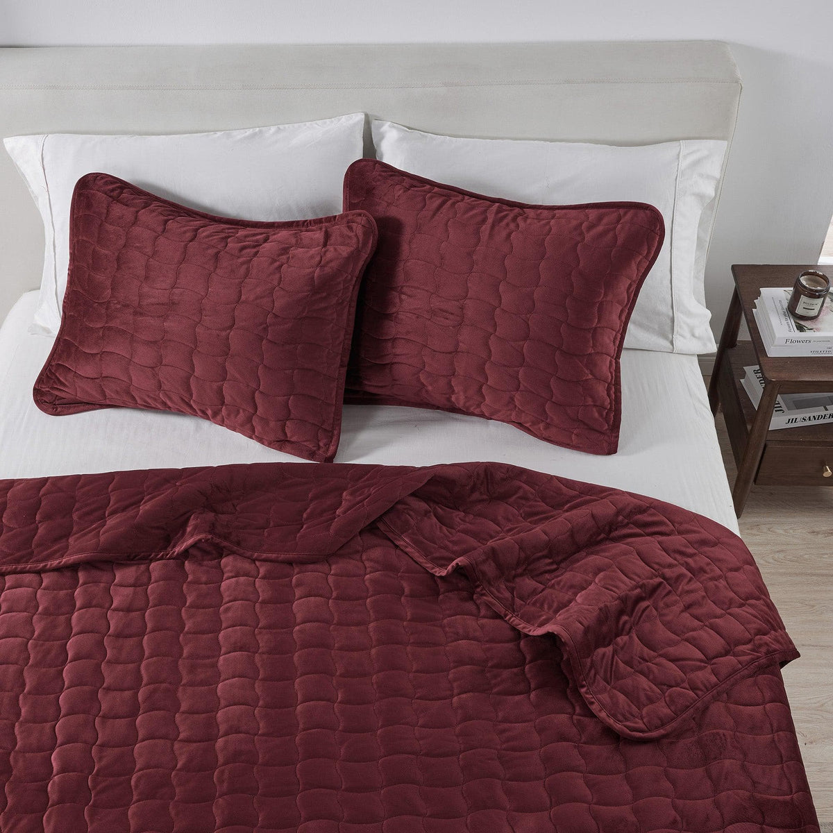 Velvet Box-Stitched Quilt Set with Shams – Vivica Collection – view 44