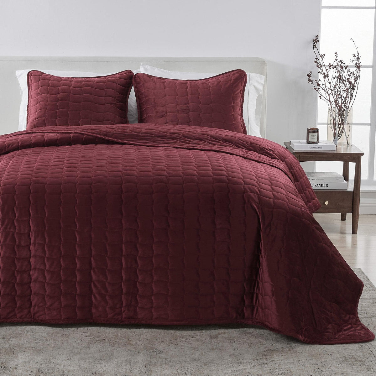 Velvet Box-Stitched Quilt Set with Shams – Vivica Collection – view 43