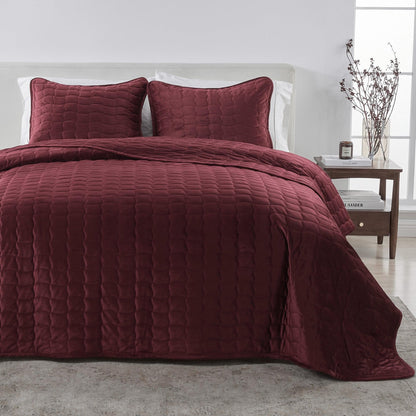 Velvet Box-Stitched Quilt Set with Shams – Vivica Collection – view 43