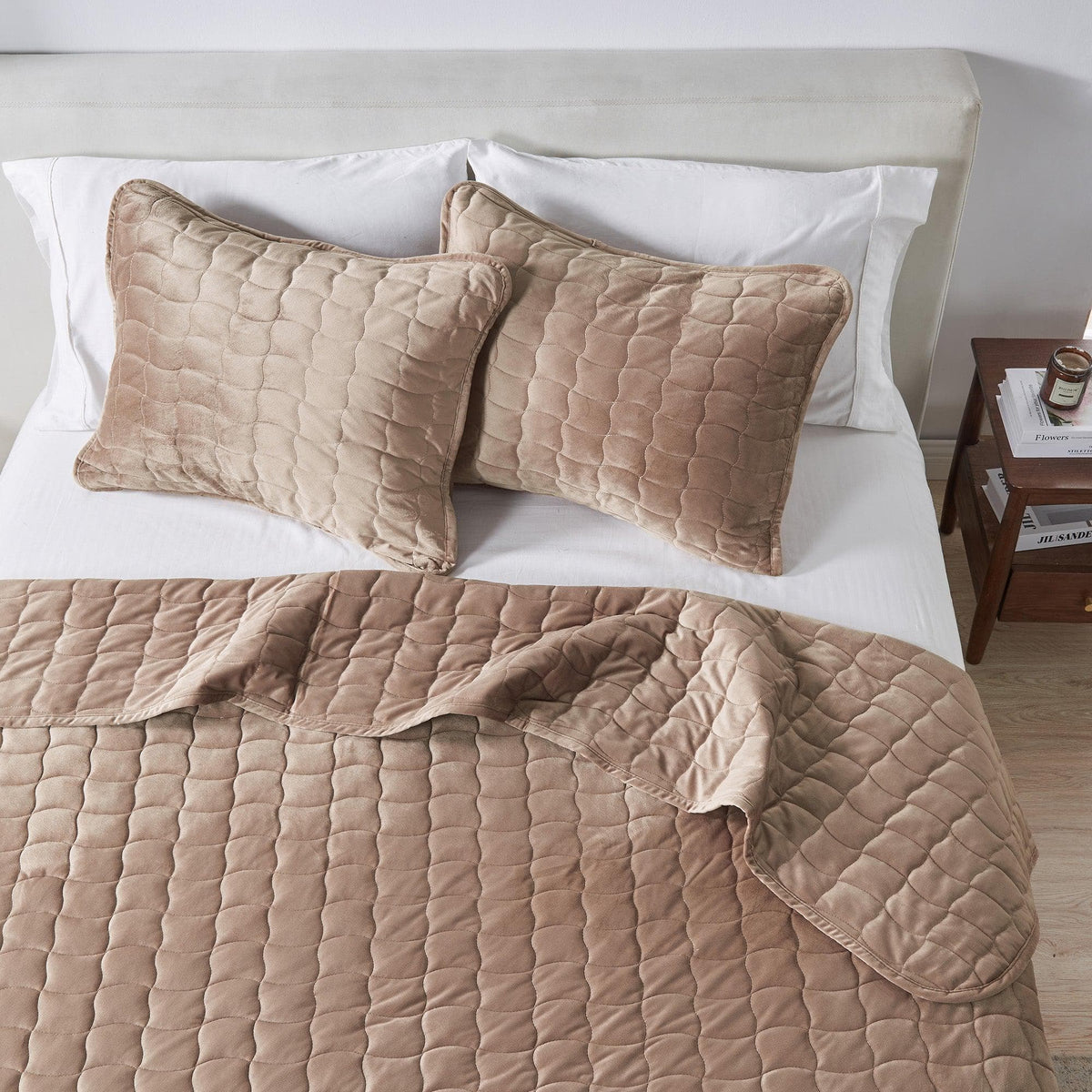 Velvet Box-Stitched Quilt Set with Shams – Vivica Collection – view 38