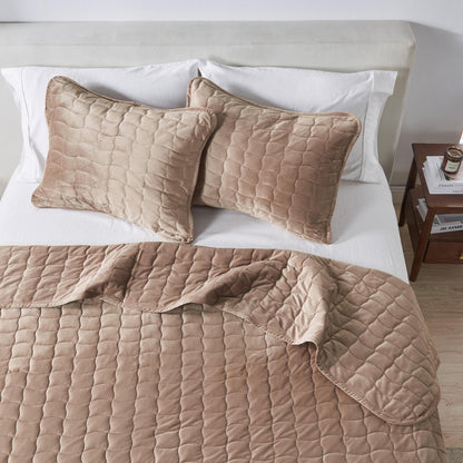 Velvet Box-Stitched Quilt Set with Shams – Vivica Collection – view 38