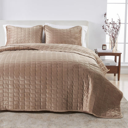 Velvet Box-Stitched Quilt Set with Shams – Vivica Collection – view 37