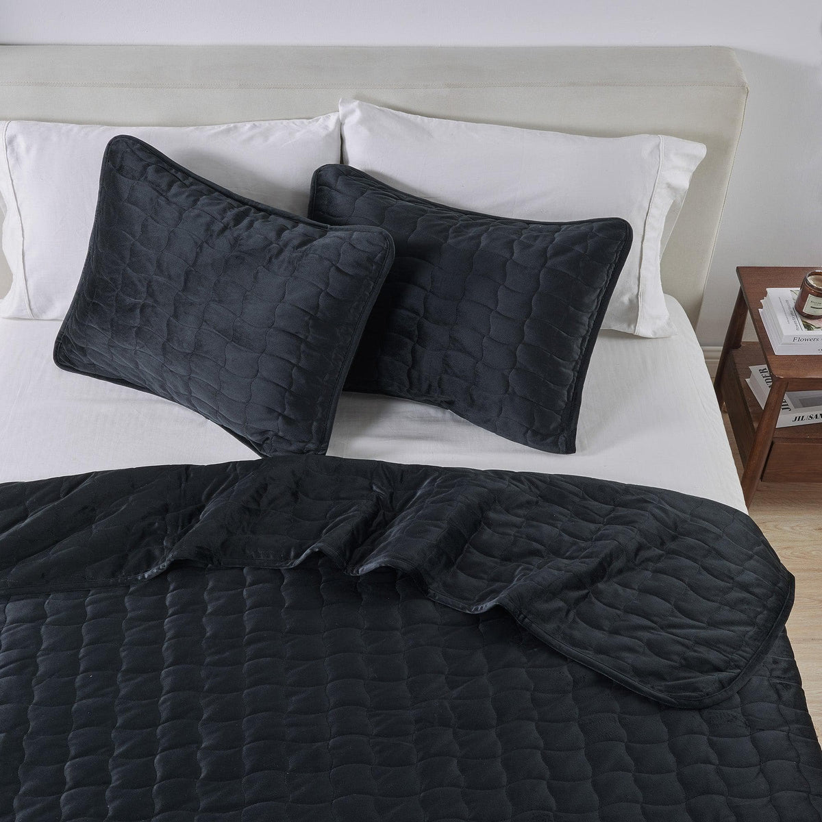 Velvet Box-Stitched Quilt Set with Shams – Vivica Collection – view 8