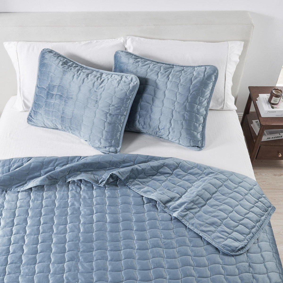 Velvet Box-Stitched Quilt Set with Shams – Vivica Collection – view 2