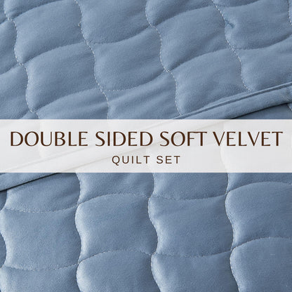 Velvet Box-Stitched Quilt Set with Shams – Vivica Collection – view 4