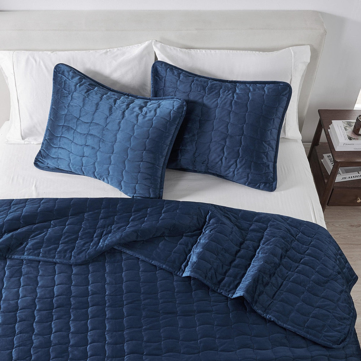 Velvet Box-Stitched Quilt Set with Shams – Vivica Collection – view 26