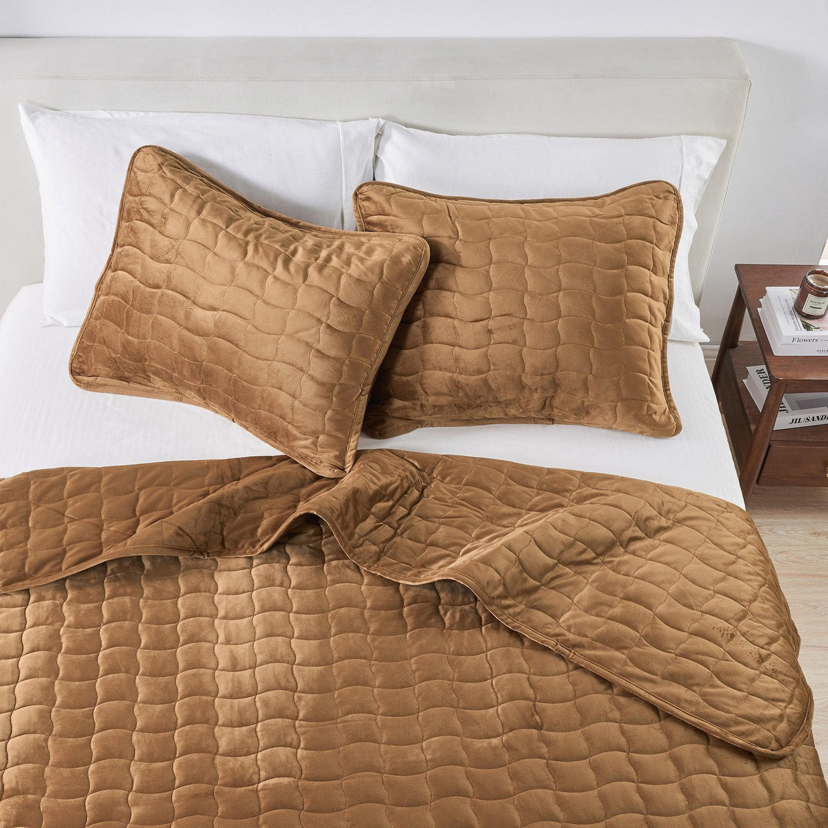 Velvet Box-Stitched Quilt Set with Shams – Vivica Collection – view 32