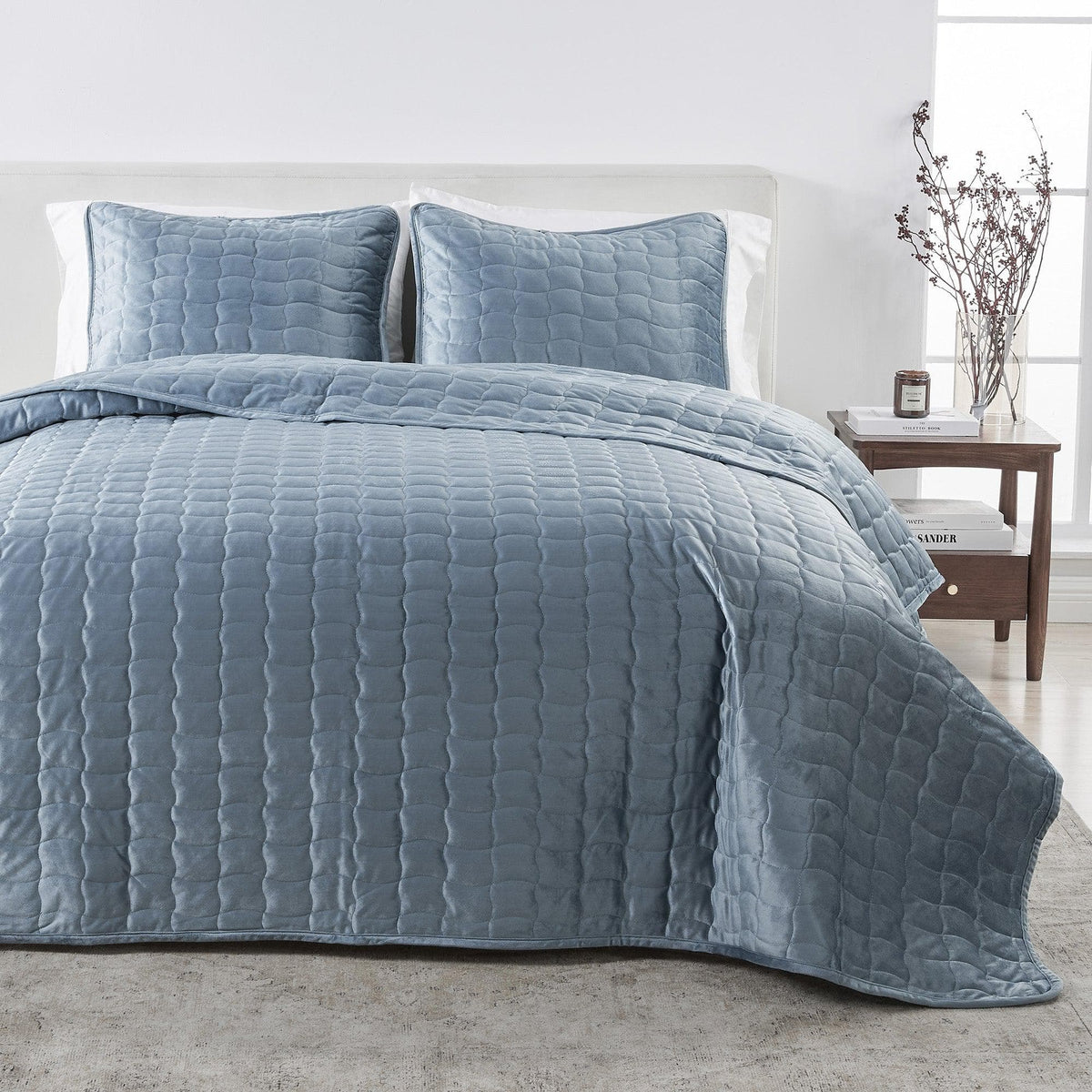 Velvet Box-Stitched Quilt Set, Vivica Collection