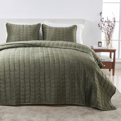 Velvet Box-Stitched Quilt Set with Shams – Vivica Collection – view 19