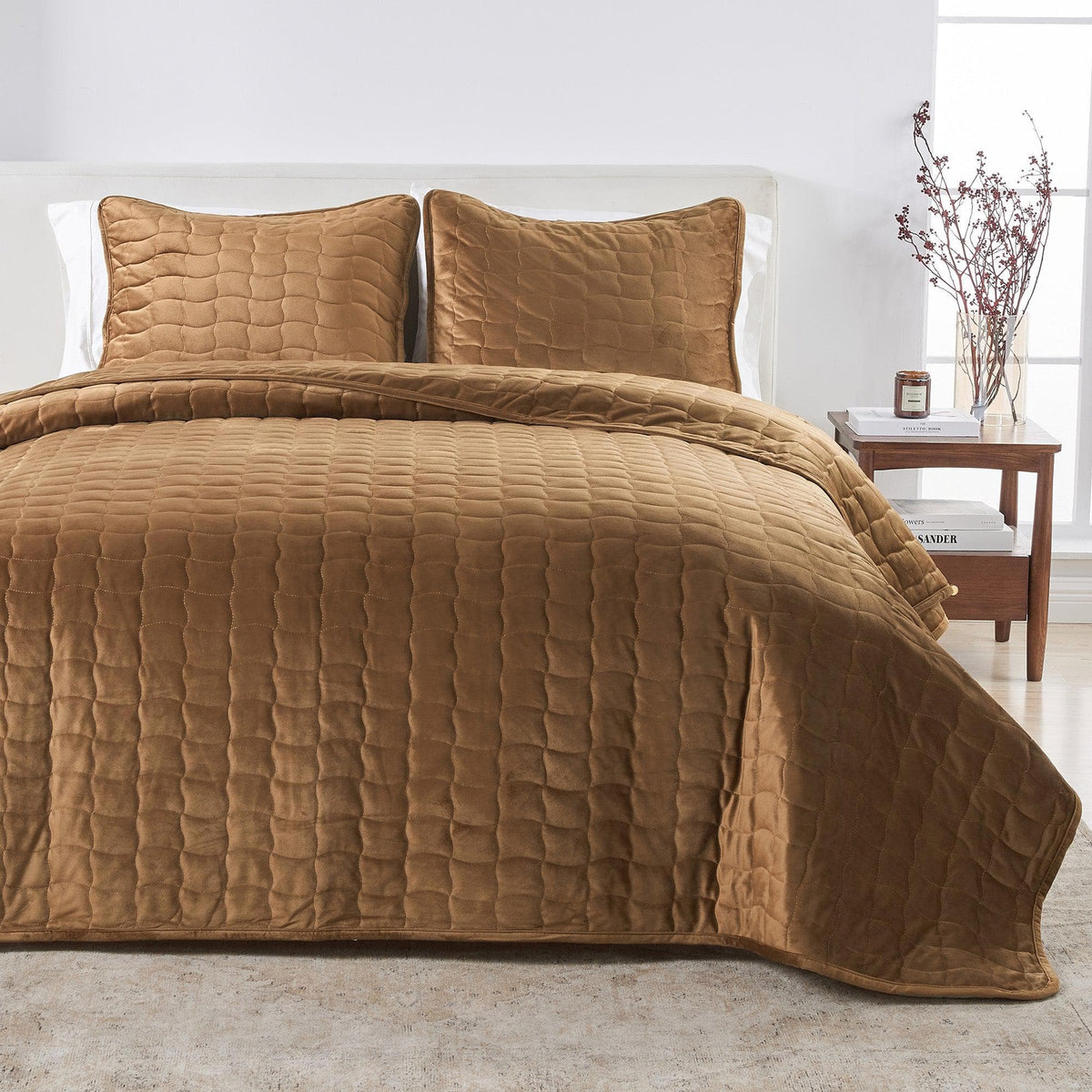 Velvet Box-Stitched Quilt Set with Shams – Vivica Collection – view 31