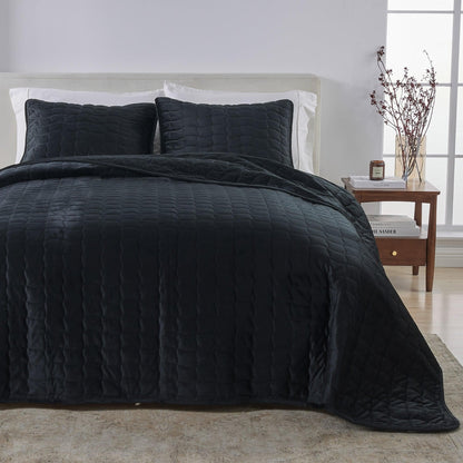 Velvet Box-Stitched Quilt Set with Shams – Vivica Collection – view 7