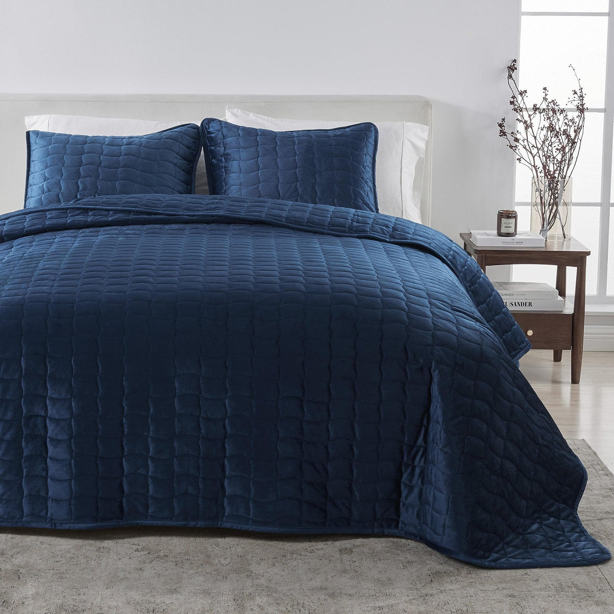Velvet Box-Stitched Quilt Set with Shams – Vivica Collection – view 25