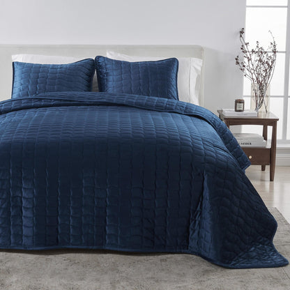 Velvet Box-Stitched Quilt Set with Shams – Vivica Collection – view 25