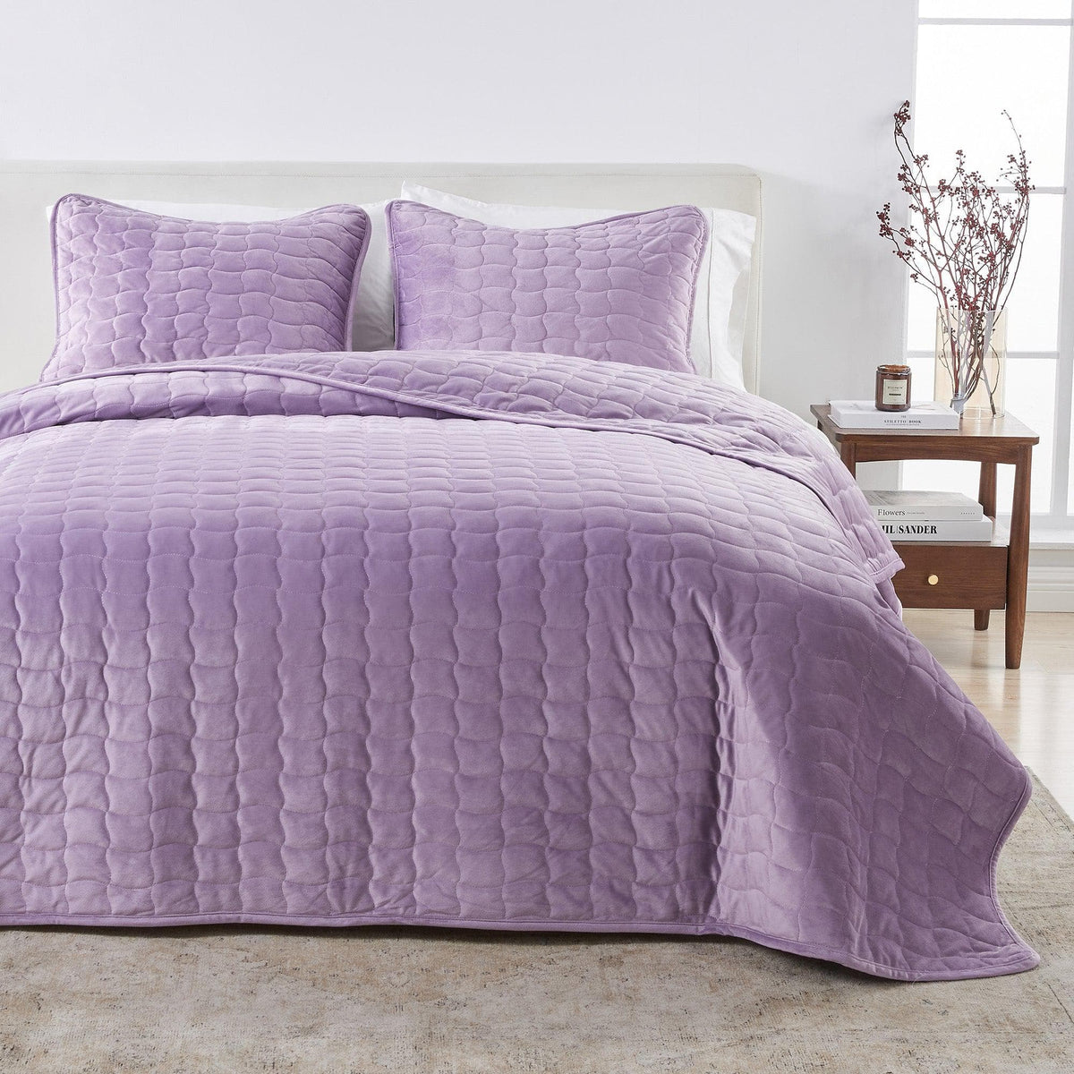 Velvet Box-Stitched Quilt Set with Shams – Vivica Collection – view 13