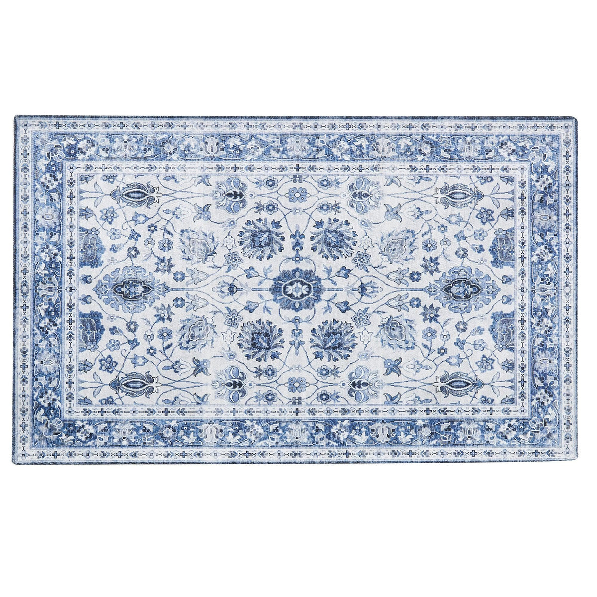 Vintage Floral Blue Machine Washable Accent Rug 3' x 5' – Matra Collection – view 2